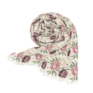 Floral Light Scarf – Soft Vintage Rose Pattern Lightweight Wrap - Neck Gaiters