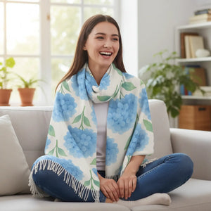 Floral Lightweight Scarf Spring Accessories Blue Flower Wrap Summer Fashion Boho Chic Shawl Gift for Her - Scarves &