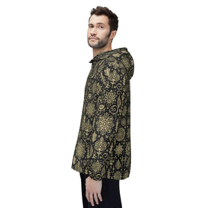 Floral Line Art Black Windbreaker Jacket Polyester - Dipaliz - Windbreakers