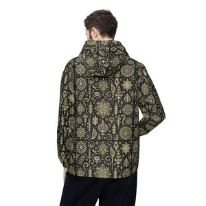 Floral Line Art Black Windbreaker Jacket Polyester - Dipaliz - Windbreakers