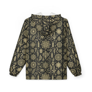 Floral Line Art Black Windbreaker Jacket Polyester - Dipaliz - Windbreakers