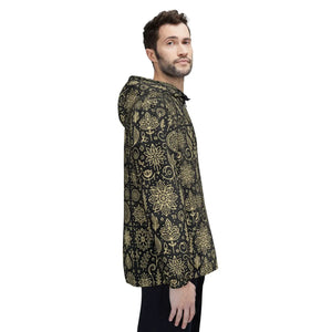 Floral Line Art Black Windbreaker Jacket Polyester - Dipaliz - Windbreakers