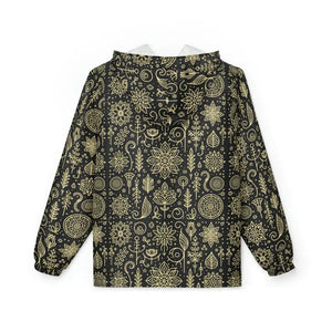 Floral Line Art Black Windbreaker Jacket - Trendy Polyester - Dipaliz - Windbreakers