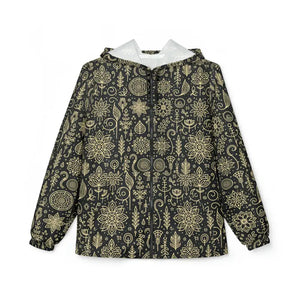 Floral Line Art Black Windbreaker Jacket - Trendy Polyester - Dipaliz - Windbreakers