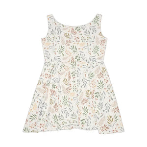 Floral Skater Dress - Pastel Leaf Pattern Linen Soft - Dipaliz - Dresses