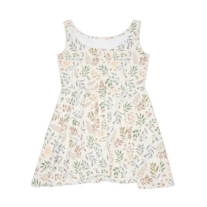 Floral Skater Dress - Pastel Leaf Pattern Linen Soft - Dipaliz - Dresses