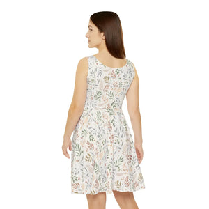 Pastel Leaf Skater Dress – Soft Linen Apparel - Dipaliz - Dresses - s