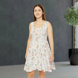 Floral Skater Dress - Pastel Leaf Pattern Linen Soft - Dipaliz - Xs - Dresses