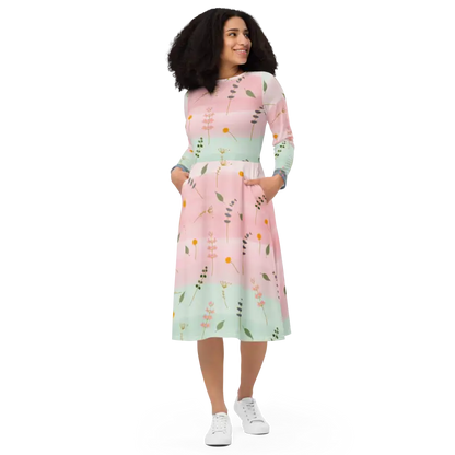 Elevate your Style with this Pink and Green Floral Midi Dress - Dresses