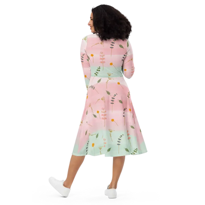 Elevate your Style with this Pink and Green Floral Midi Dress - Dresses