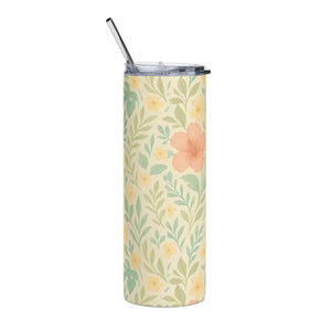 Floral Matte Tumbler 20oz Stainless Steel Beverage Holder - Dipaliz - White / Tumblers
