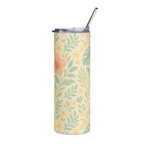 Floral Matte Tumbler 20oz Stainless Steel Beverage Holder - Dipaliz - White / Tumblers