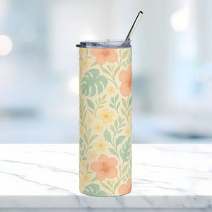 Floral Matte Tumbler 20oz Stainless Steel Beverage Holder - Dipaliz - White / Tumblers