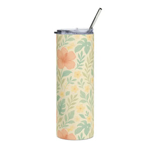 Floral Matte Tumbler 20oz Stainless Steel Beverage Holder - Dipaliz - White / Tumblers