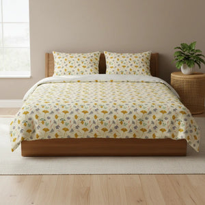 Floral Meadow Cotton Bed Set Yellow - Dipaliz - Bedding Sets