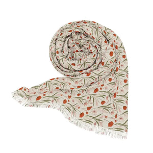 Accessories - Floral Meadow Lightweight Scarf - Cream Tulip Print - Dipaliz 27’’ × 71’’