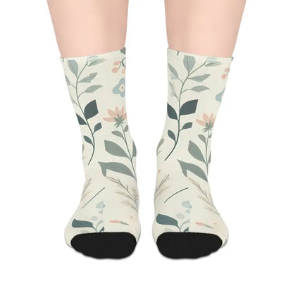 Step Up your Style with Floral Mid-length Socks - one Size / 3/4 Crew