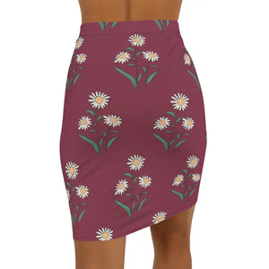 Floral Mini Skirt - White Daisies Maroon Bold Style - Dipaliz - Skirts