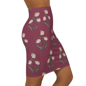 Floral Mini Skirt - White Daisies Maroon Bold Style - Dipaliz - Skirts