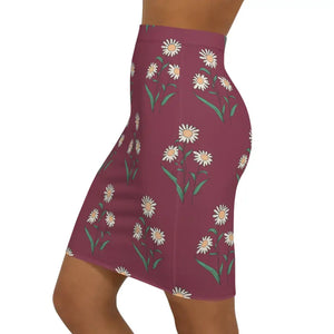 Floral Mini Skirt - White Daisies Maroon Bold Style - Dipaliz - Skirts