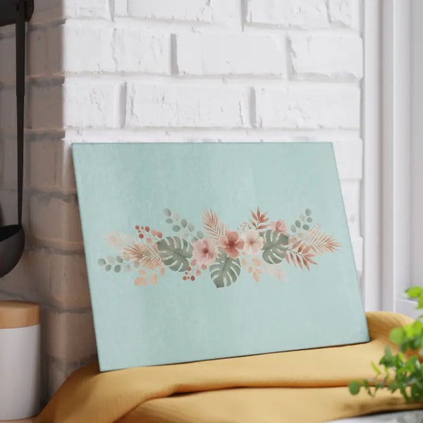 Glass Cutting Board - Floral Mint Tropical Hibiscus - Dipaliz - 8’’ x 11’’ / Rectangle - Home Decor
