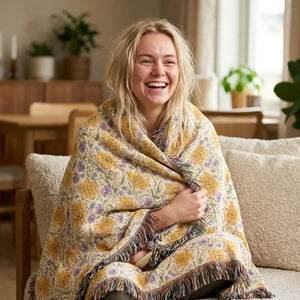 Floral Mosaic Woven Blanket – Cotton Throw - Dipaliz - Blankets