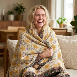 Floral Mosaic Woven Blanket – Cotton Throw - Dipaliz - Blankets