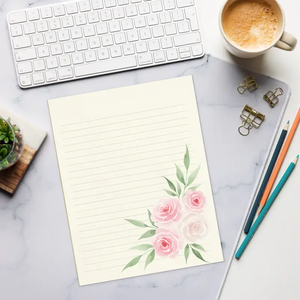 Botanical Border Lined Paper Pad - Vintage Rose Stationery - Dipaliz - Notepads
