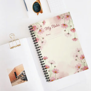 Paper Products - Pink Cosmos Ruled Journal - Dreamy Floral Spiral Notebook - Dipaliz one Size