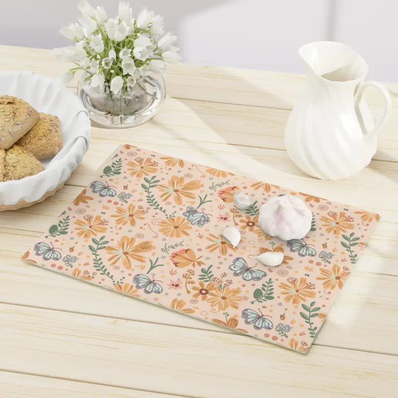 Chop in Style with our Floral Orange Tempered Glass Cutting Board - Home Decor