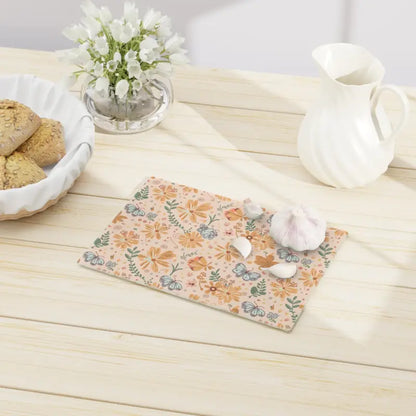 Chop in Style with our Floral Orange Tempered Glass Cutting Board - Home Decor