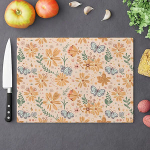 Floral Orange Cutting Board - Tempered Glass Non-porous - Dipaliz - Large - Boards