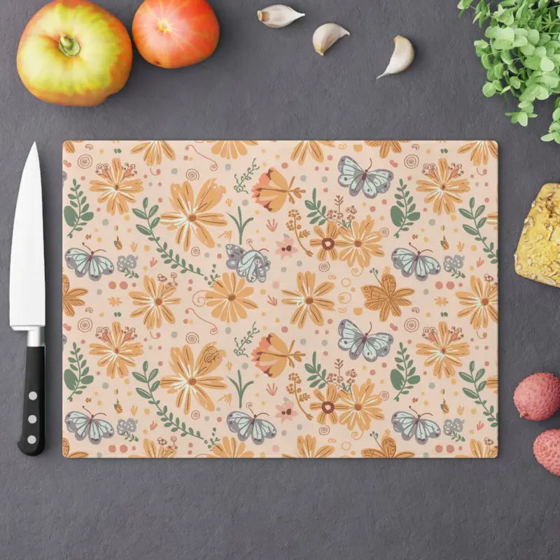 Chop in Style with our Floral Orange Tempered Glass Cutting Board - Large Home Decor