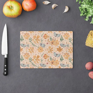 Floral Orange Cutting Board - Tempered Glass Non-porous - Dipaliz - Small - Boards