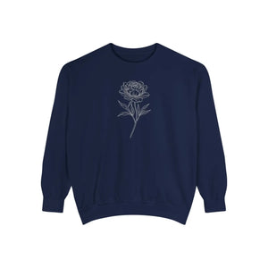 Floral Outline Sweatshirt - Minimal Peony Graphic Garment-dyed Crew - Sweatshirts - m
