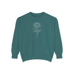 Floral Outline Sweatshirt - Minimal Peony Graphic Garment-dyed Crew - Sweatshirts - m