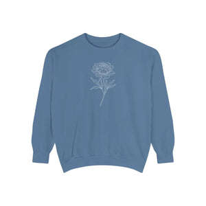 Floral Outline Sweatshirt - Minimal Peony Graphic Garment-dyed Crew - Sweatshirts - m