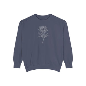 Floral Outline Sweatshirt - Minimal Peony Graphic Garment-dyed Crew - Sweatshirts - m