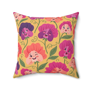 Floral Pansy Face Decorative Pillow, Cheerful Yellow Botanical Throw - Pillows