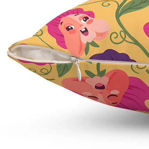 Floral Pansy Face Decorative Pillow, Cheerful Yellow Botanical Throw - Pillows