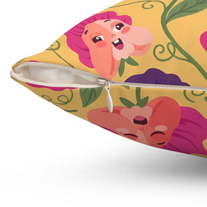 Floral Pansy Face Decorative Pillow, Cheerful Yellow Botanical Throw - Pillows