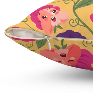 Floral Pansy Face Decorative Pillow, Cheerful Yellow Botanical Throw - Pillows