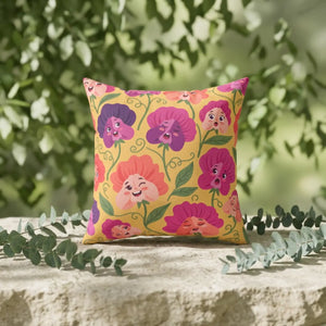 Yellow botanical accent cushion by DipaliZ printed in full colour