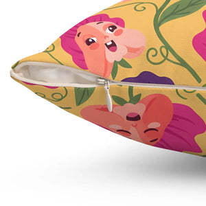 Floral Pansy Face Decorative Pillow, Cheerful Yellow Botanical Throw - Pillows