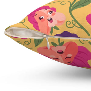 Floral Pansy Face Decorative Pillow, Cheerful Yellow Botanical Throw - Pillows