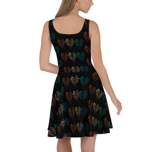 Floral Black Skater Dress – Stretchy Party Wear - Dipaliz - Dresses - Xs