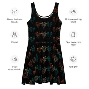 Floral Black Skater Dress – Stretchy Party Wear - Dipaliz - Dresses - Xs