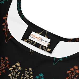 Floral Black Skater Dress – Stretchy Party Wear - Dipaliz - Dresses - Xs