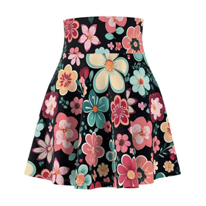 Vibrant Floral Skater Skirt - Black Stretch Fabric - Dipaliz - Skirts - l