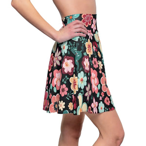 Vibrant Floral Skater Skirt - Black Stretch Fabric - Dipaliz - Skirts - l
